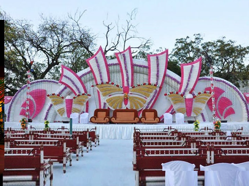 Décoration de réception de scène de mariage de fleurs élégantes en plein air